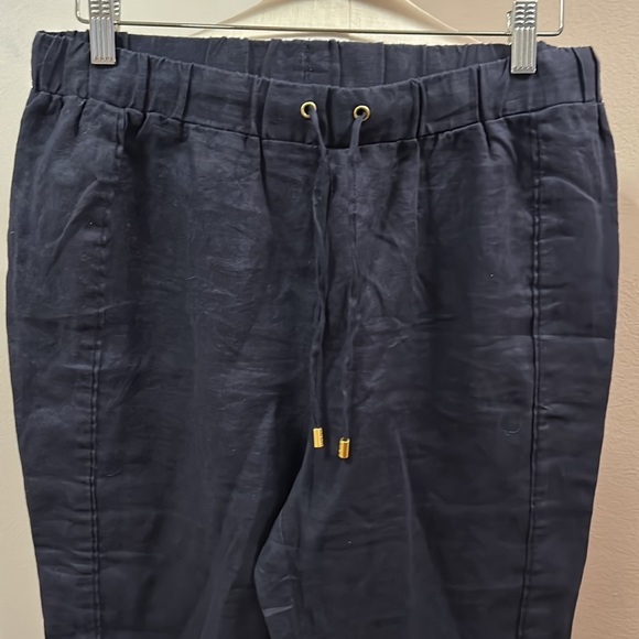 ELLEN Tracy women’s Navy linen pants, folded hem, drawstring waist size M - Picture 2 of 11